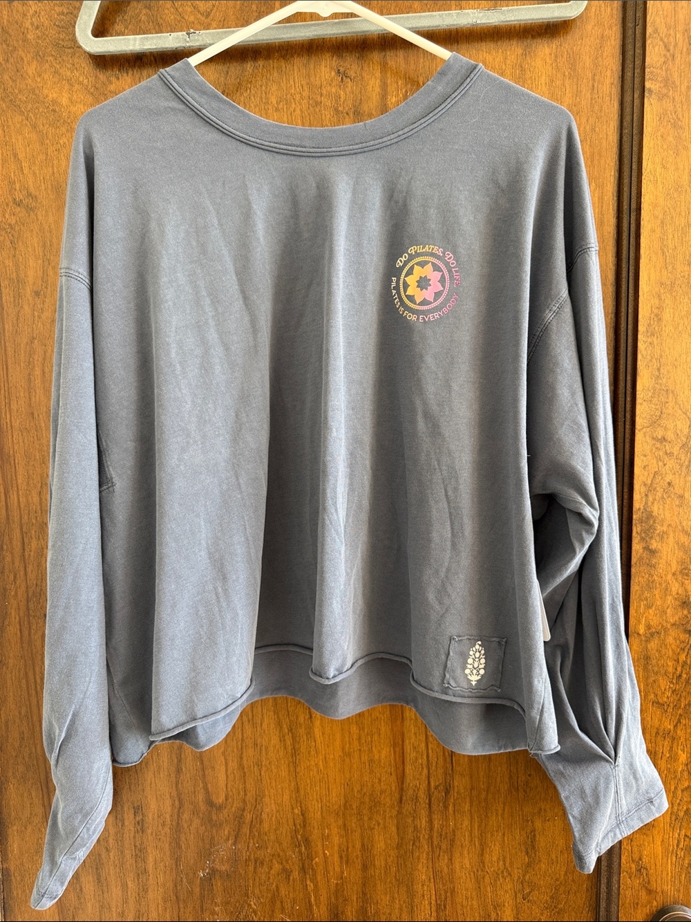 Gray Graphic Cropped Sweatshirt with Small Chest Logo